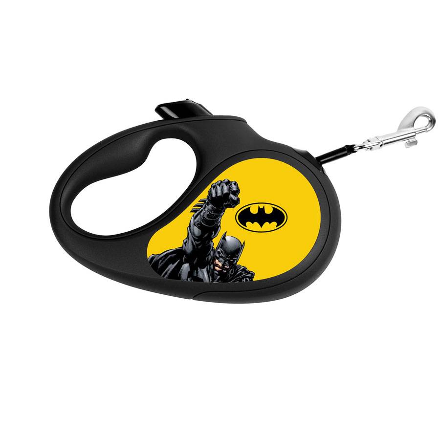 Повідець-рулетка для собак WAUDOG R-leash, малюнок "Бетмен Жовтий", L, до 50 кг, 5 м, світловідбиваюча стрічка чорний