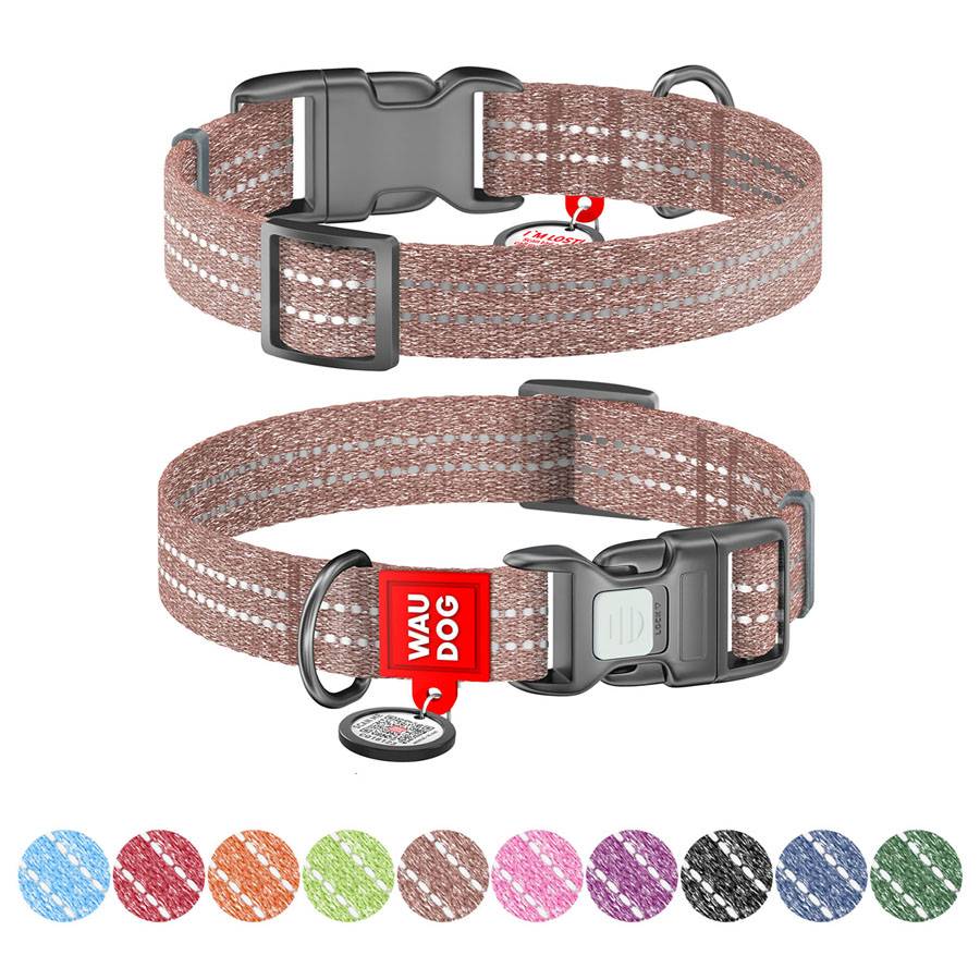 Нашийник WAUDOG Re-cotton з QR паспортом, відновлена бавовна, пластикова пряжка (ширина 20 мм, довжина 28-40 см), коричневий