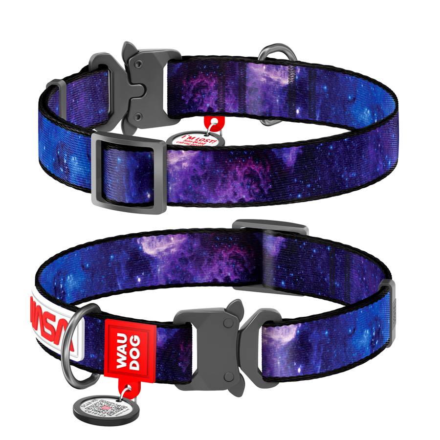 Нашийник для собак нейлоновий WAUDOG Nylon з QR паспортом, малюнок "NASA21", металева пряжка-фастекс, XL, Ш 25 мм, Д 37-58 см