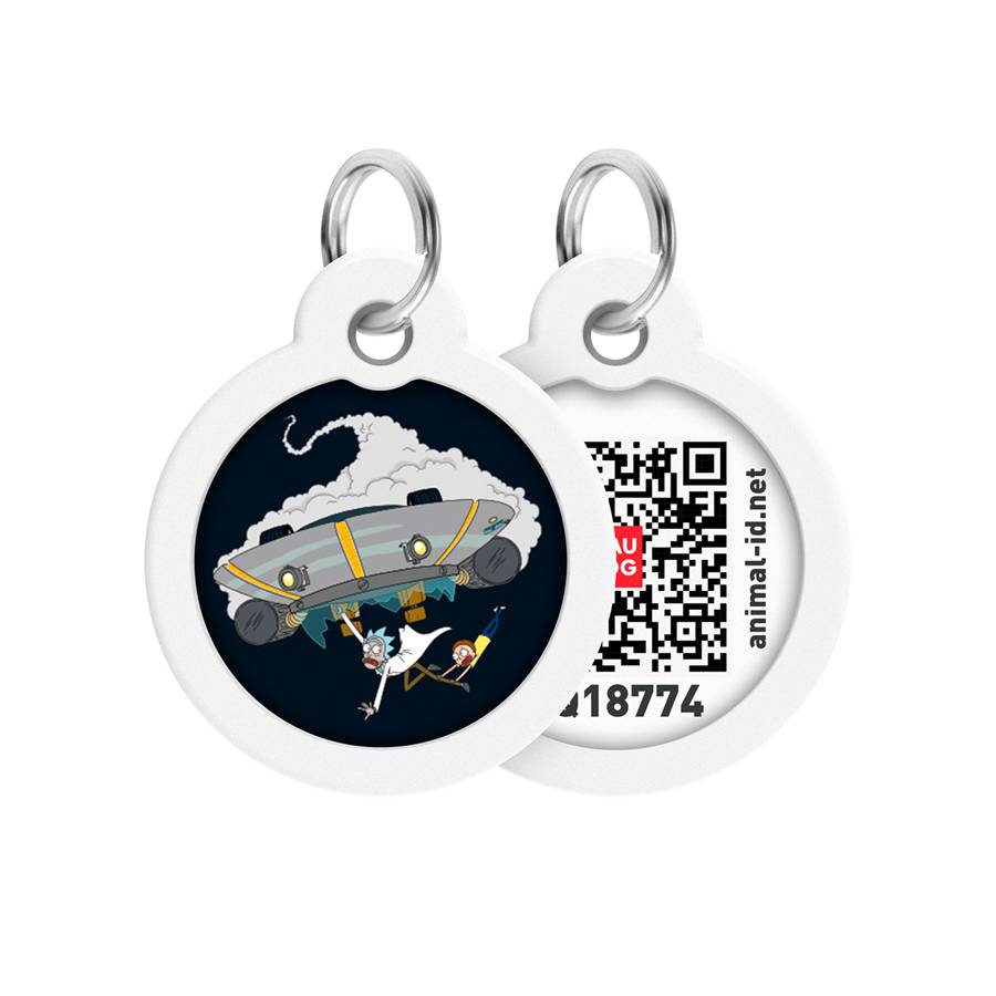 Адресник для собак і котів металевий WAUDOG Smart ID з QR паспортом, малюнок "Рік та Морті 1", коло, Д 25 мм