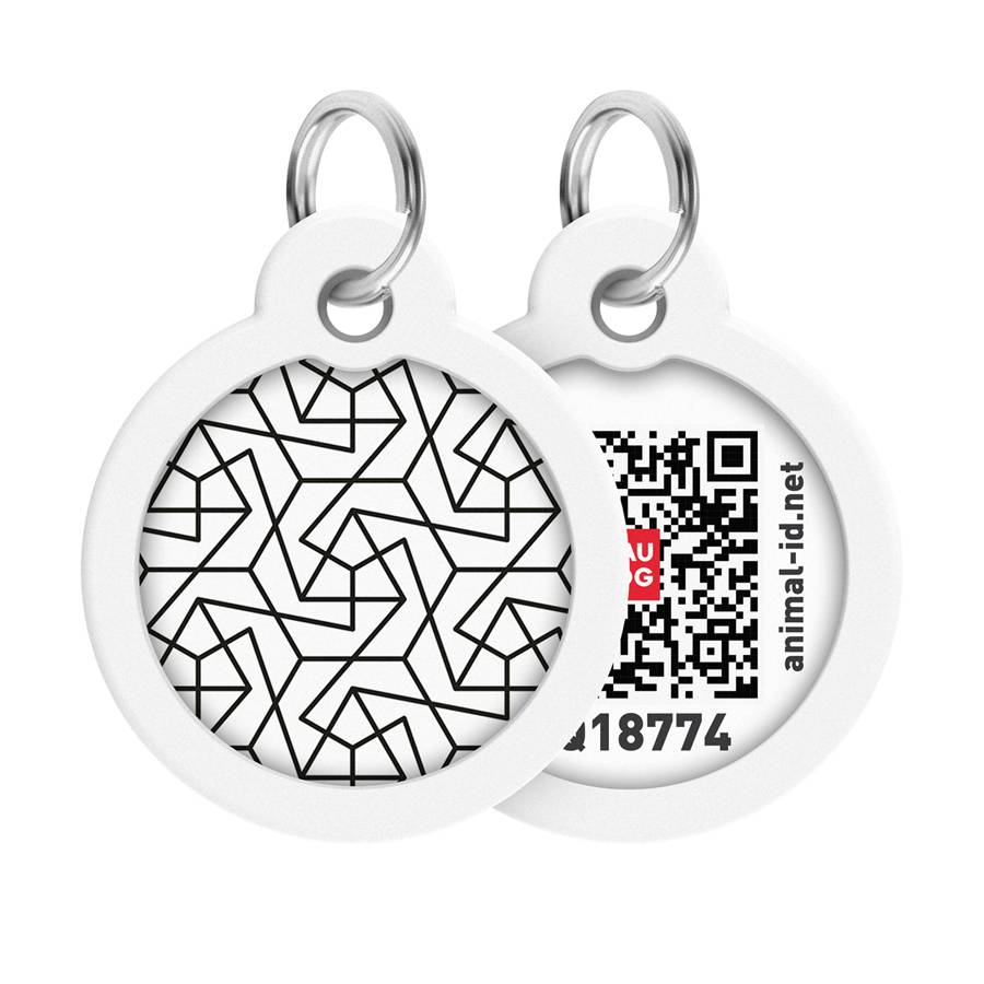 Адресник для собак і котів металевий WAUDOG Smart ID з QR паспортом, малюнок "Геометрія", коло, Д 30 мм