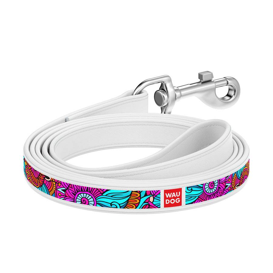 Повідець WAUDOG Design з малюнком  "Літо" (ширина 18 мм, довжина 122 см) білий