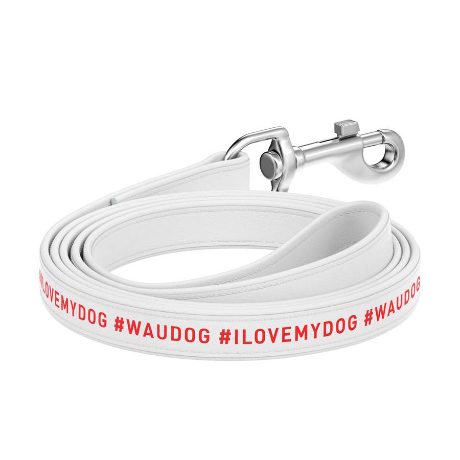 Повідець для собак шкіряний WAUDOG Design, малюнок "я люблю свою собаку", L-XXL, Ш 25 мм, Дов 122 см білий
