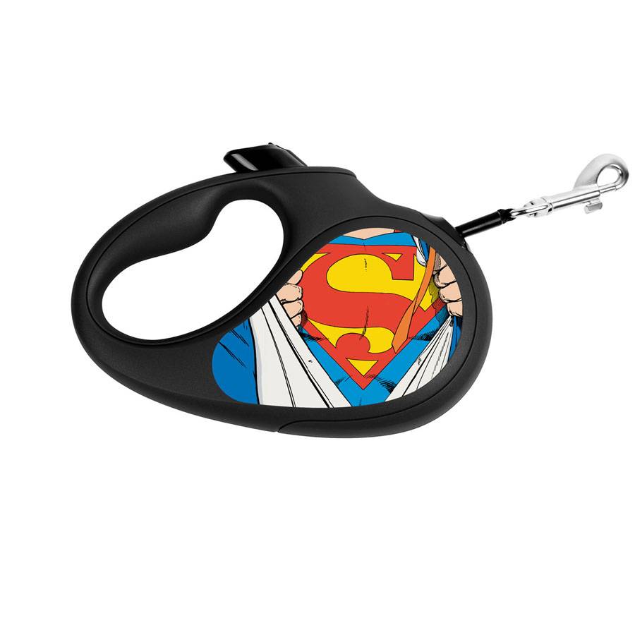 Повідець-рулетка для собак WAUDOG R-leash, малюнок "Супермен Герой", M, до 25 кг, 5 м, світловідбиваюча стрічка чорний