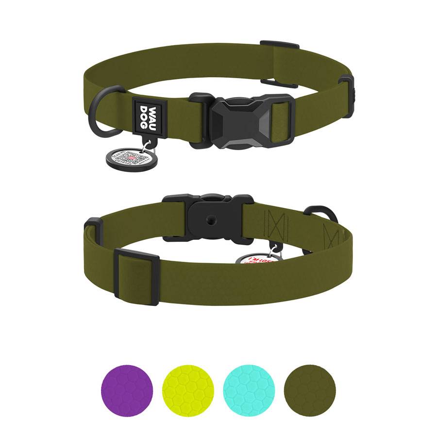Нашийник для собак водостійкий WAUDOG Magnet c QR паспортом, магнітна пряжка-фастекс, L, Ш 25 мм, Дов 34-49 см, хакі