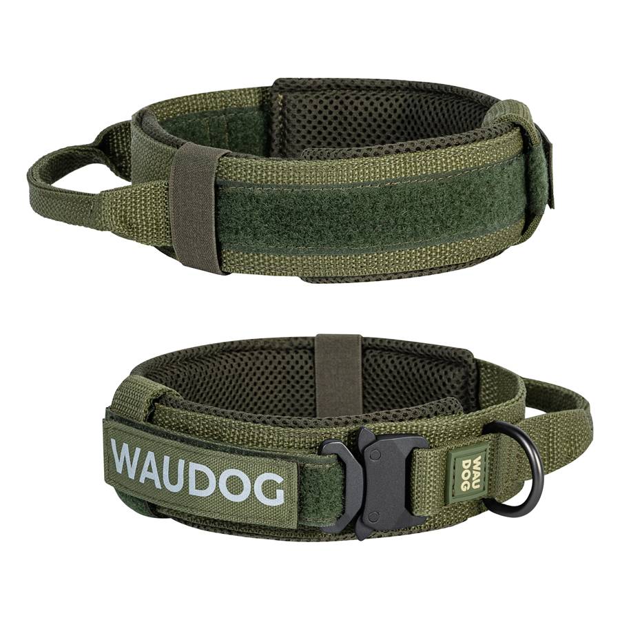 Нашийник з ручкою тактичний для собак WAUDOG PRO, металевий фастекс, M, Ш 50 мм, Дл 38-47, хакі