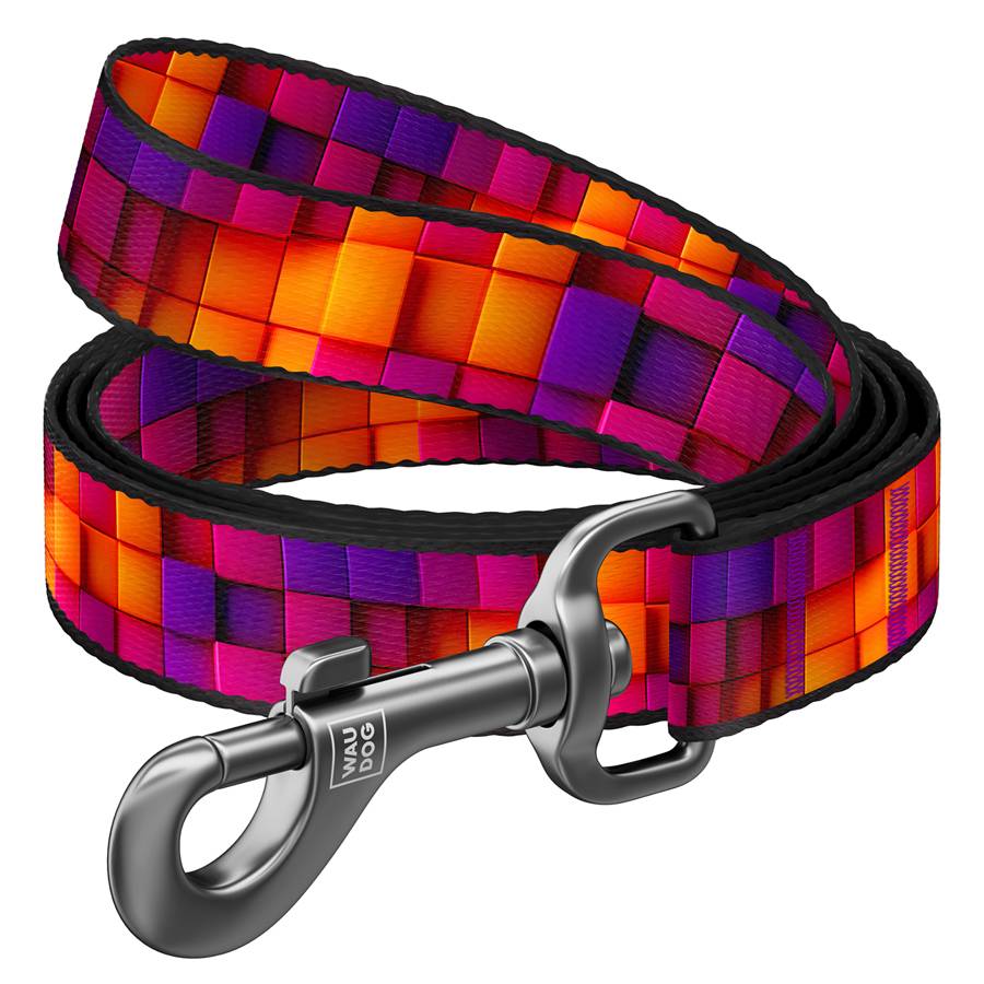 Повідець для собак нейлоновий WAUDOG Nylon, малюнок "Куби 3Д", M, Ш 20 мм, Дов 122 см