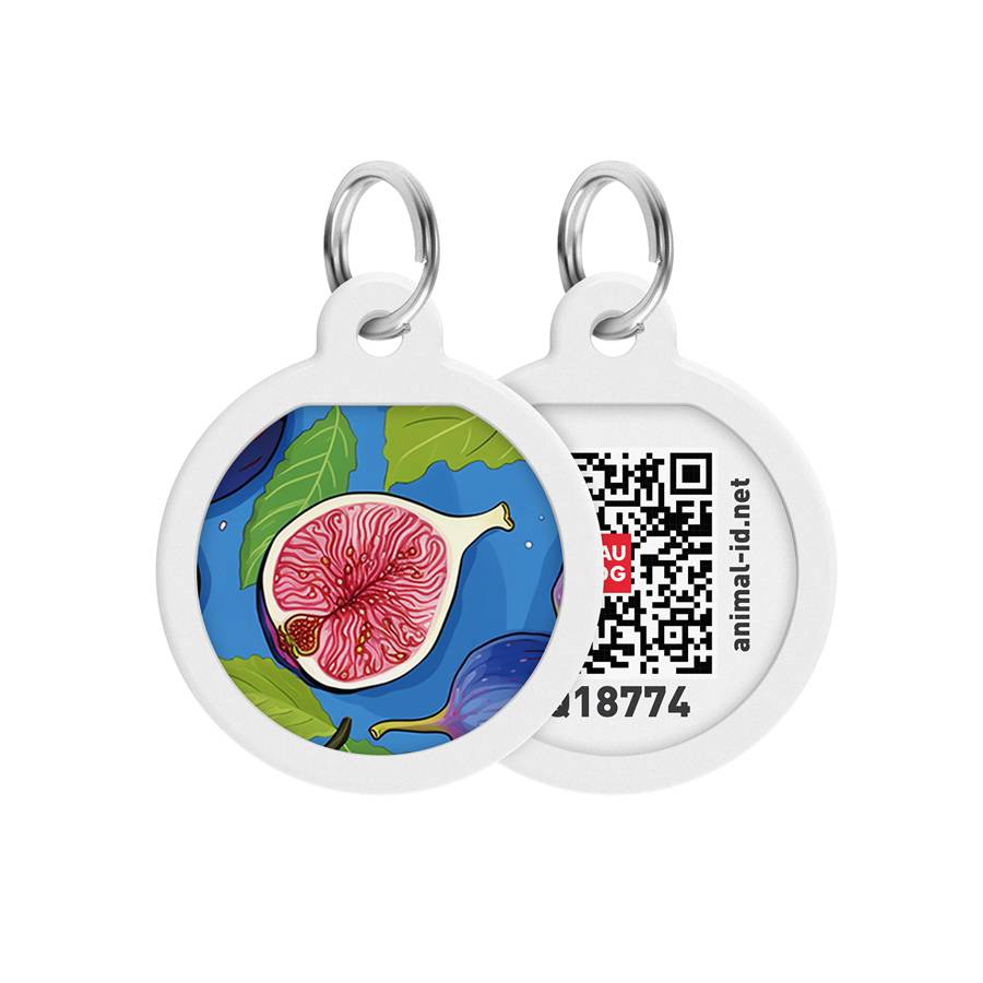 Адресник для собак і котів металевий WAUDOG Smart ID з QR паспортом, малюнок "Інжир", коло, Д 25 мм